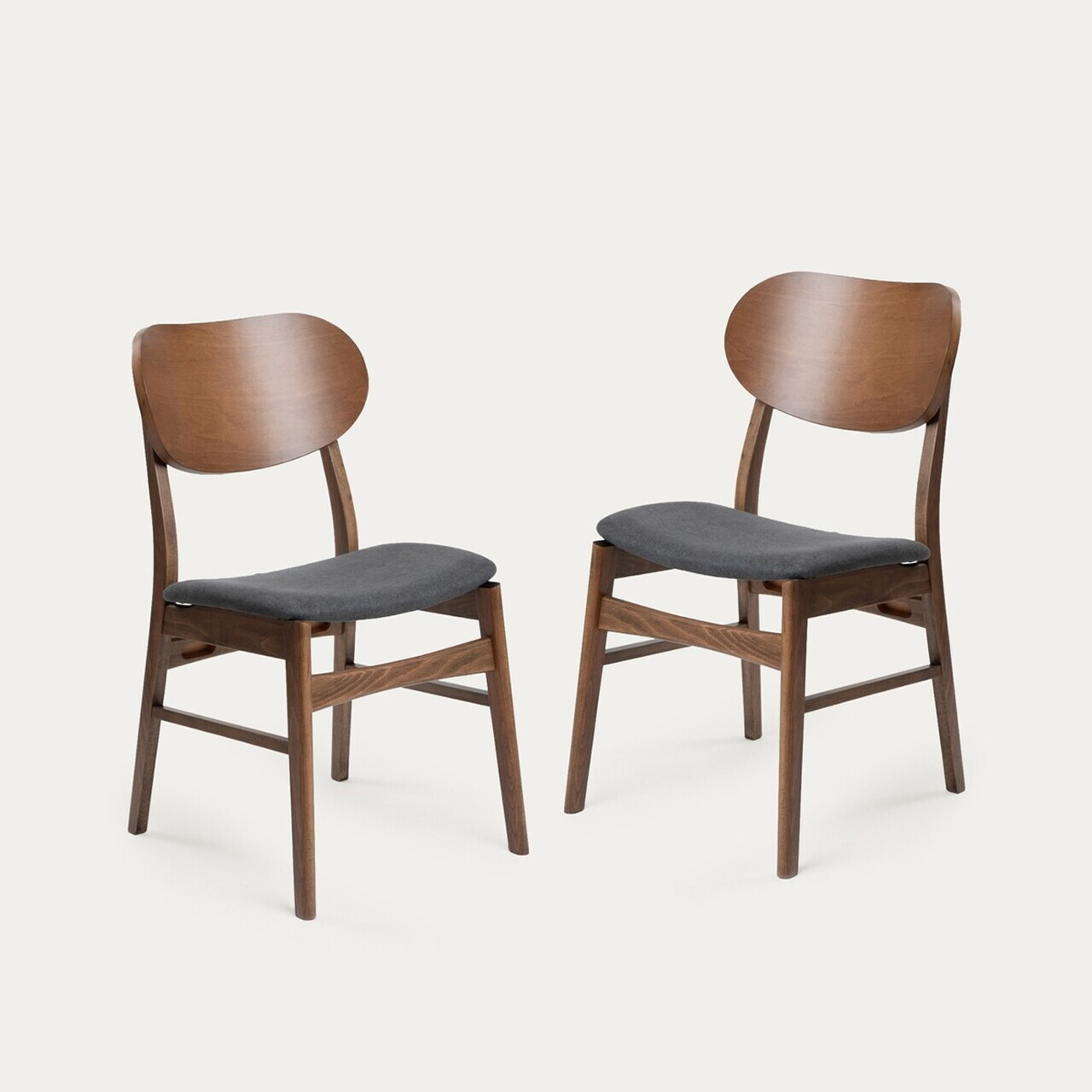 Set 2 scaune Nergu, Homla, 46x54.2x80 cm, lemn/poliester, maro/gri — imaginea 2