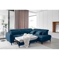 Coltar extensibil dreapta 4 locuri ELTAP, RT-40NU, Noble, 255x201x100 cm, lemn/poliester, albastru inchis