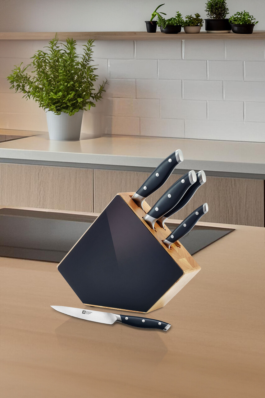 Set 5 cutite si suport Grand Chef, Richardson Sheffield, 9 cm/13 cm/ 20 cm, inox 13/0, negru — imaginea 4