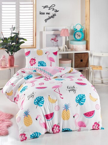 Lenjerie de pat pentru o persoana 2 piese, Kokteyl, EnLora Home, 65% bumbac/35% poliester