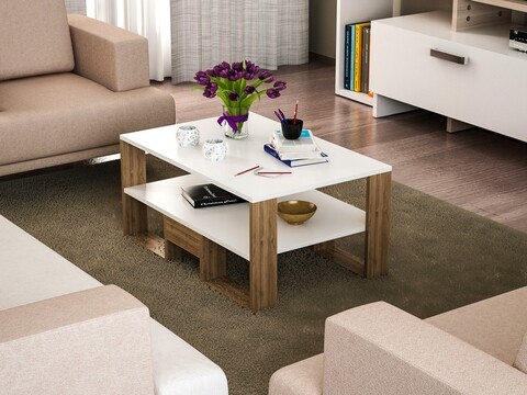 Masuta de cafea Golden White, Furny Home, 90x45x60 cm, alb/aluna Masute living