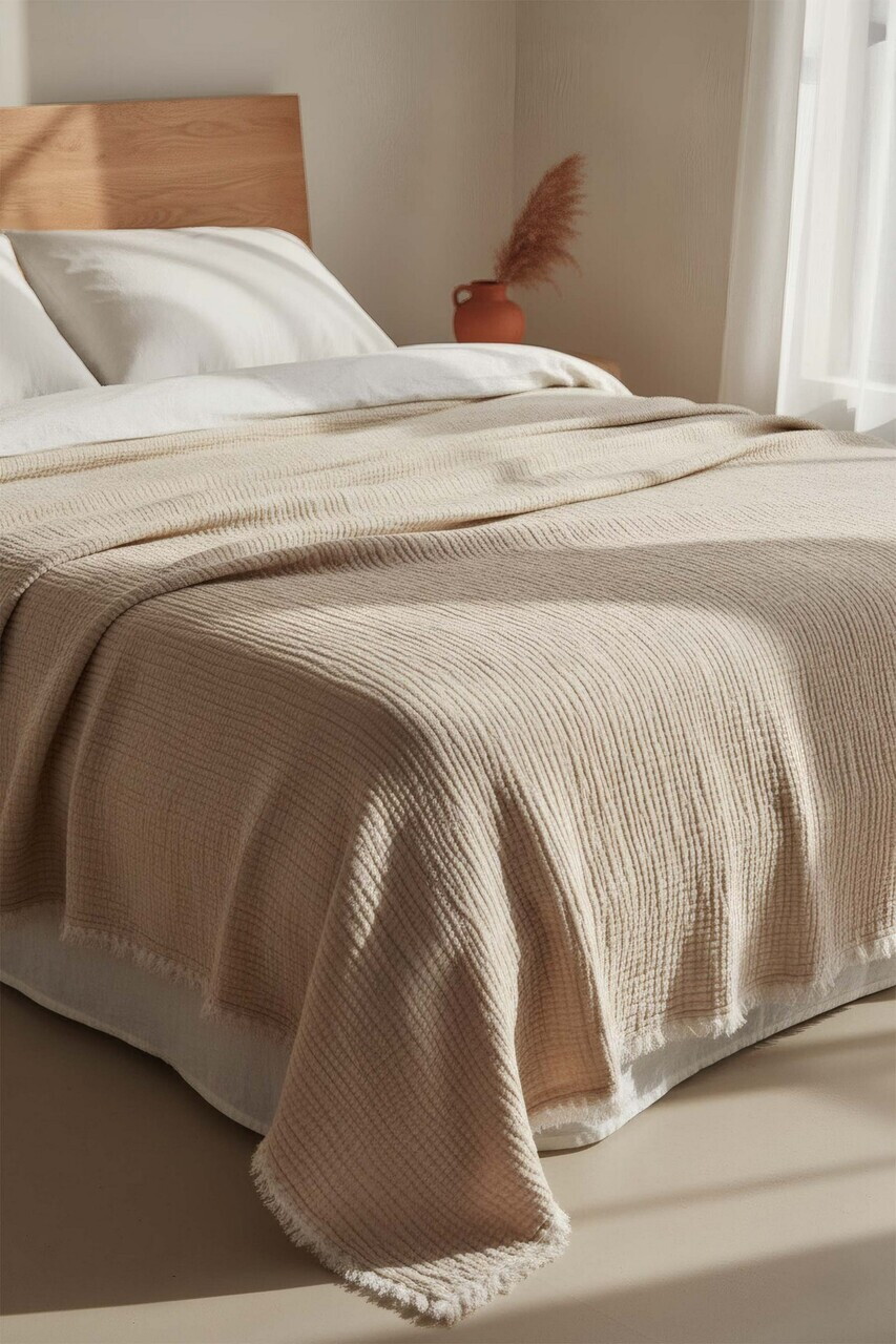 Cuvertura matlasata dubla, L'essentiel Maison, Mayla, AMESTEC DE BUMBAC ȘI IN, Natural — imaginea 3