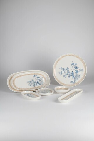 Set de mic dejun, Hermia, 208PEK1120, Portelan, Platou cu măsline: 25 cm (2 bucăți), Alb/Albastru