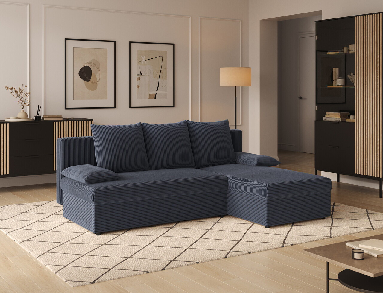 Coltar extensibil reversibil 3 locuri ELTAP 06JAR Gino 201x143x90 cm lemn/poliester gri inchis