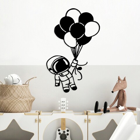Decoratiune de perete, astronaut 2, metal, dimensiune: 44 x 70 cm, negru