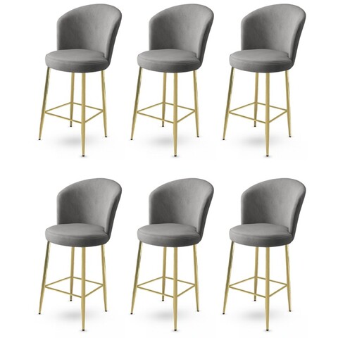 Set scaune de bar 6 piese, Charlotte, Fora, Metal, Gri / Auriu