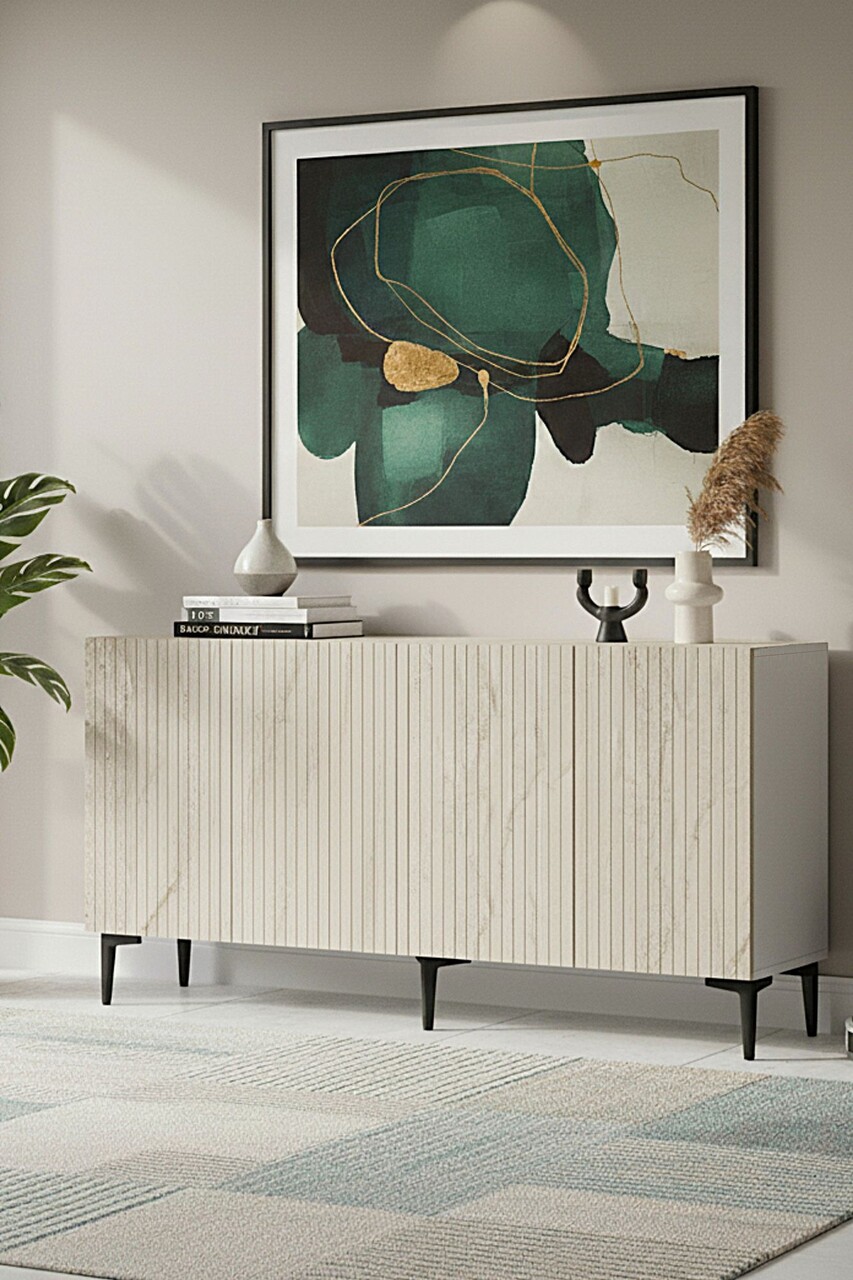 Consola, Hanah Home, Zeynep 150, 150x75x32 cm, PAL , Alb / Travertin - view 3
