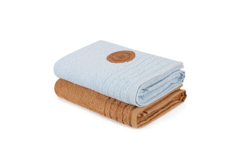 Set prosoape de maini 2 piese, Beverly Hills Polo Club, 410, Bumbac, Caramel / Albastru