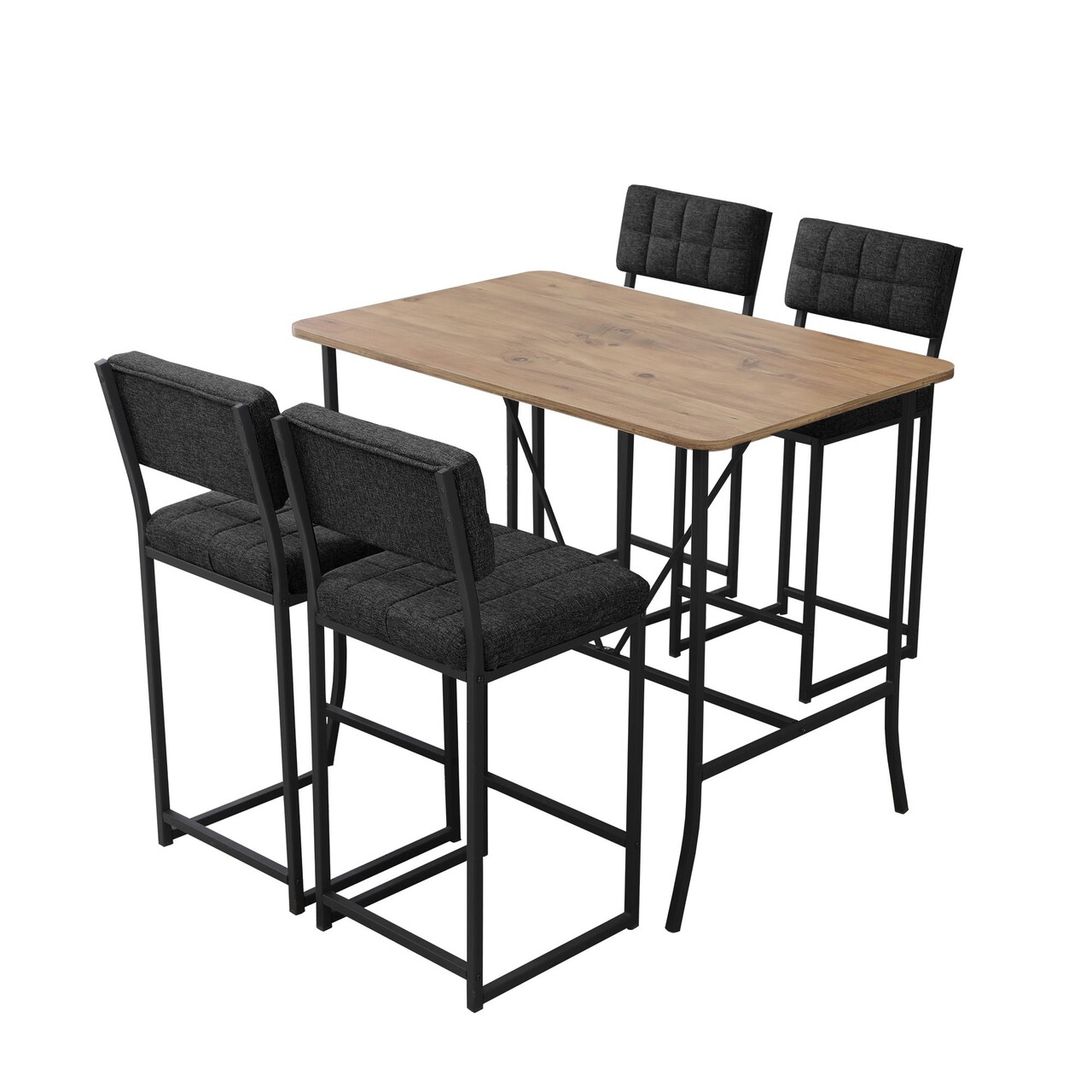 Set masa si 4 scaune de bar, Hanah Home, Retro, Antracit / Nuc - imagine 3