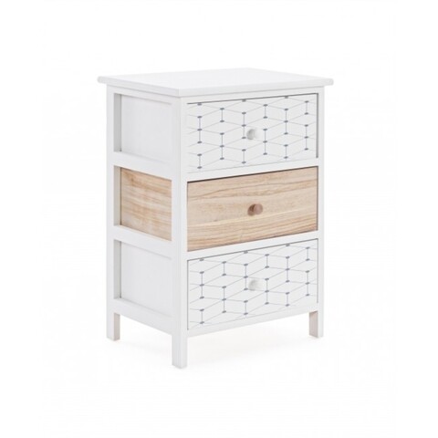 Comoda cu 3 sertare, alveare, bizzotto, 40x29x58 cm, lemn de paulownia, alb/natural