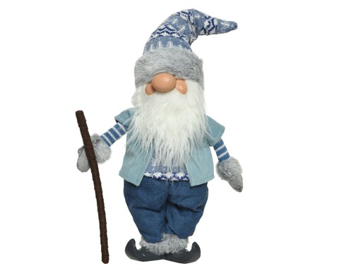 Decoratiune Gnome w hat & stick, Decoris, 19x7x45 cm, poliester, albastru/alb 19x7x45