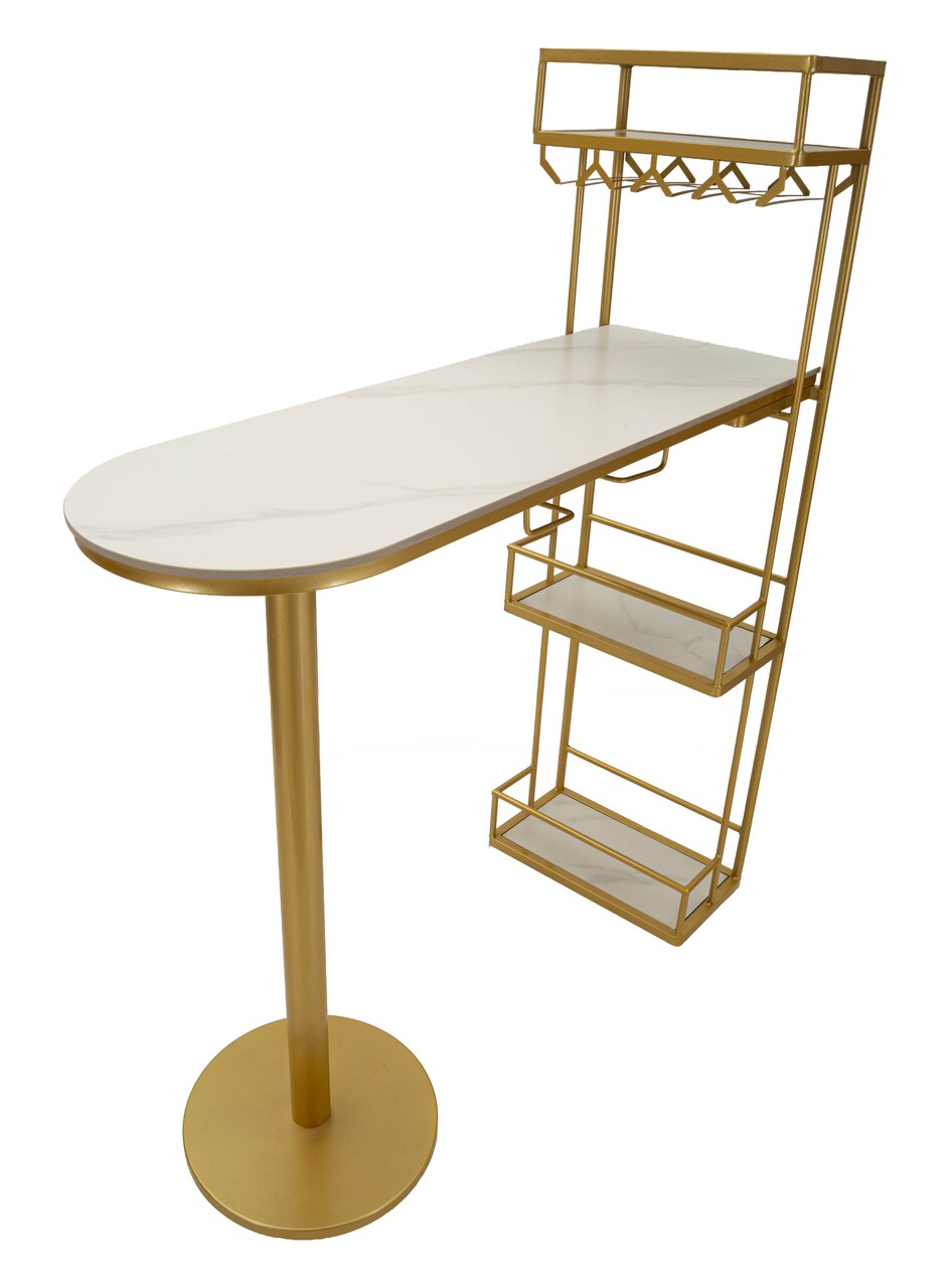 Masa de bar, Mauro Ferretti, Luxy, 120x45x150 cm, metal/imitatie de marmura, auriu/alb - imagine 7