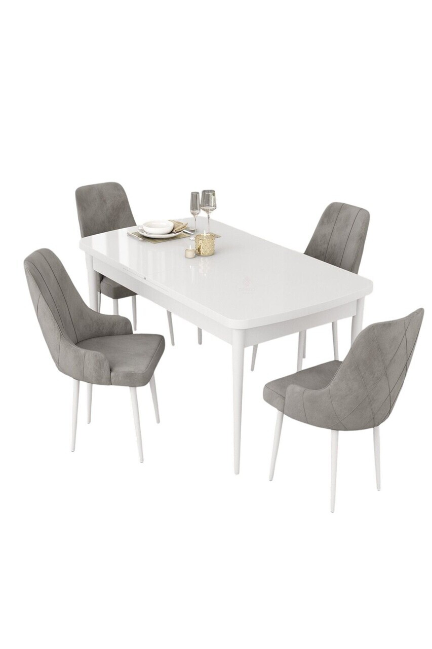 Set masa extensibila si scaune (5 piese), Hanah Home, Eta, Alb/Gri — imaginea 2