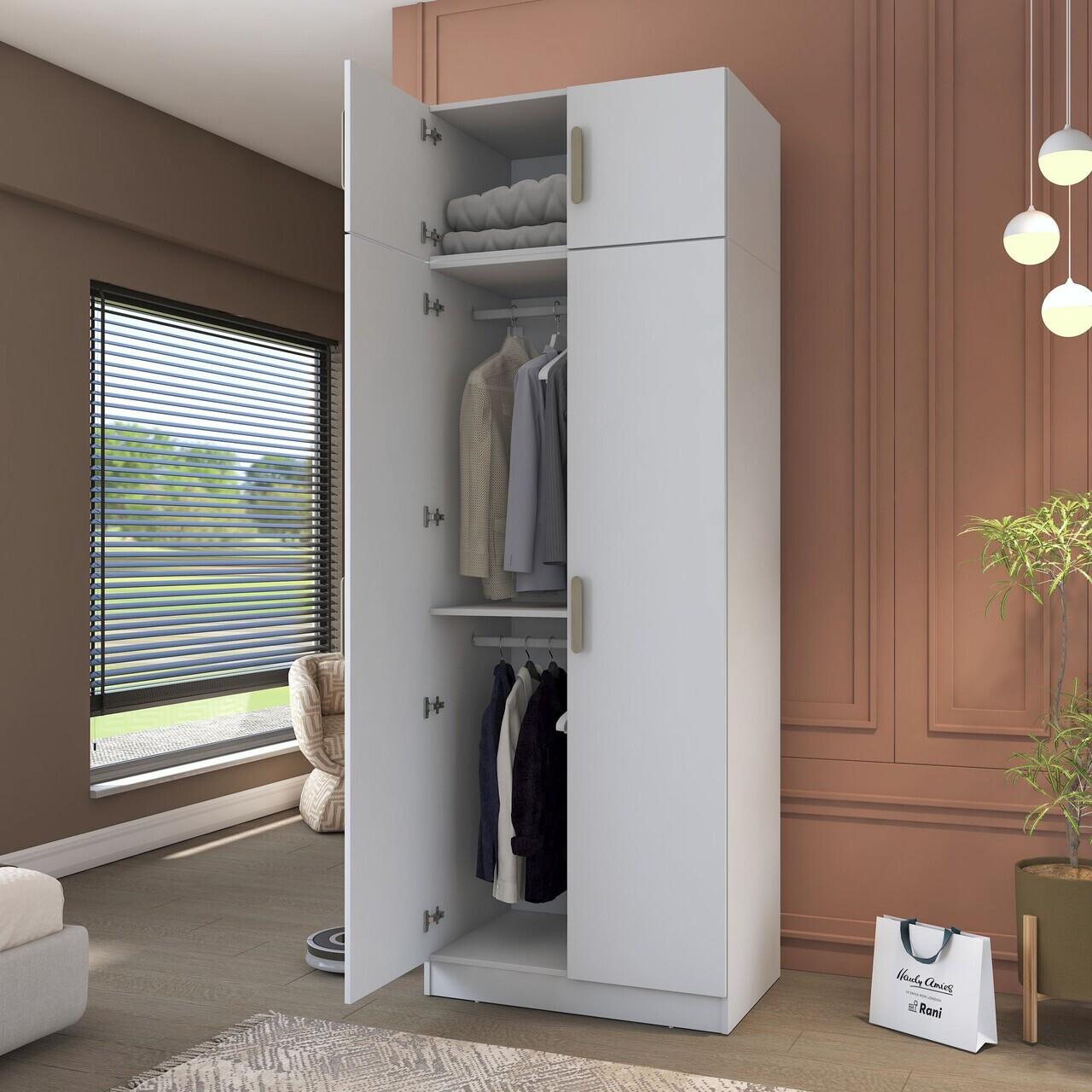 Dulap pentru haine, Hanah Home, BA209, 90x255x57.5 cm, PAL melaminat, Alb - view 4