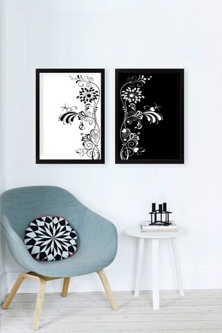 Set 2 tablouri decorative black and white harmony, tablo center, 34x44 cm, mdf, alb/negru