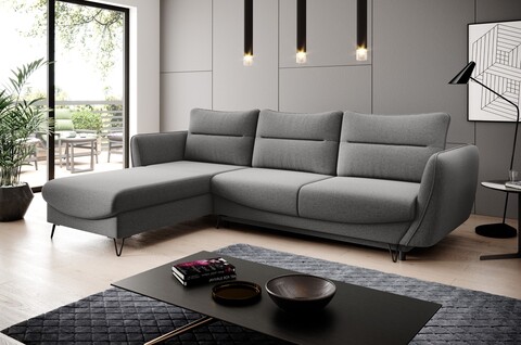 Coltar extensibil stanga 3 locuri ELTAP, LT-05GO, Silva, 276x201x100 cm, lemn/poliester, gri