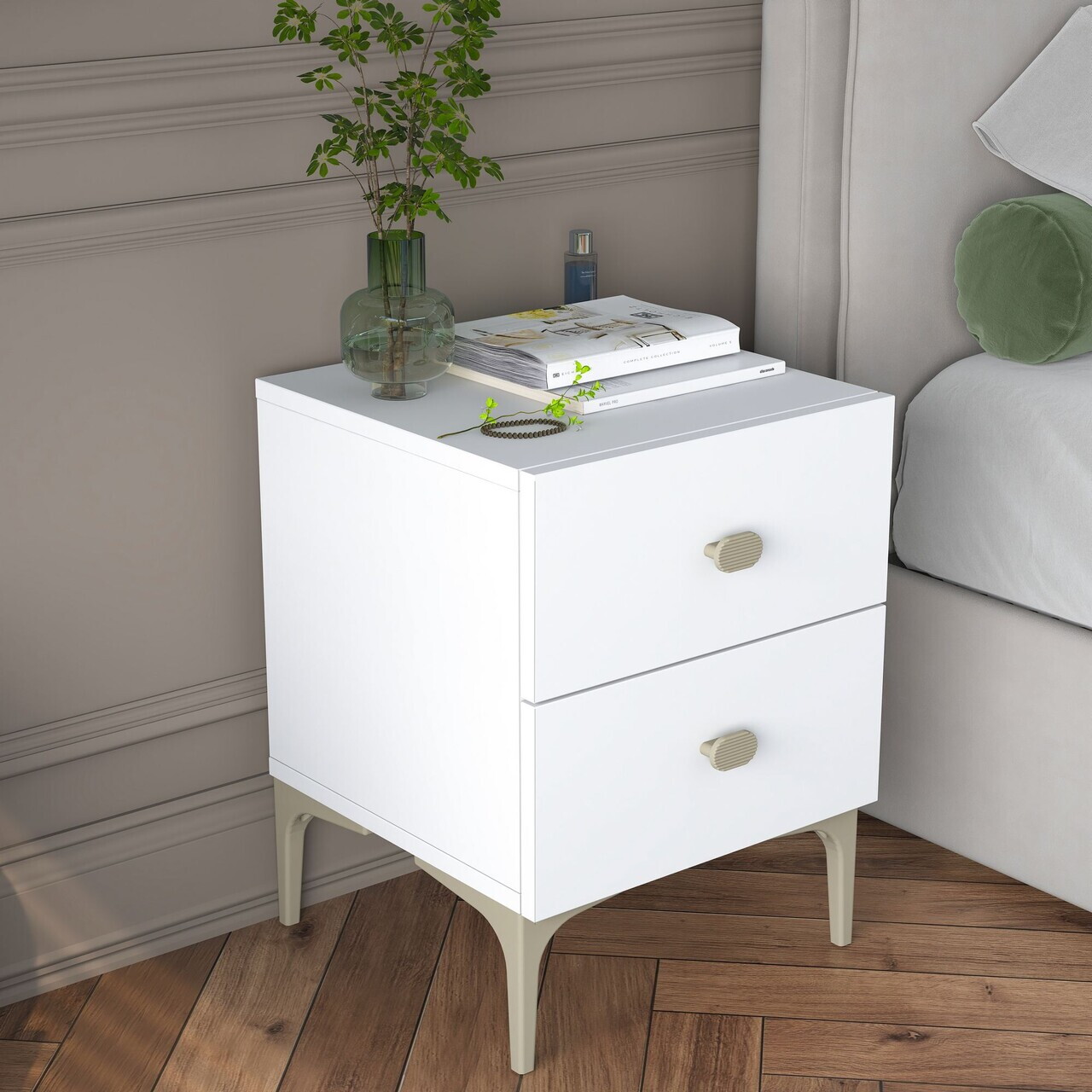 Noptiera, Hanah Home, BD110, 39.6x53.7x37.5 cm, PAL melaminat, Alb - view 4