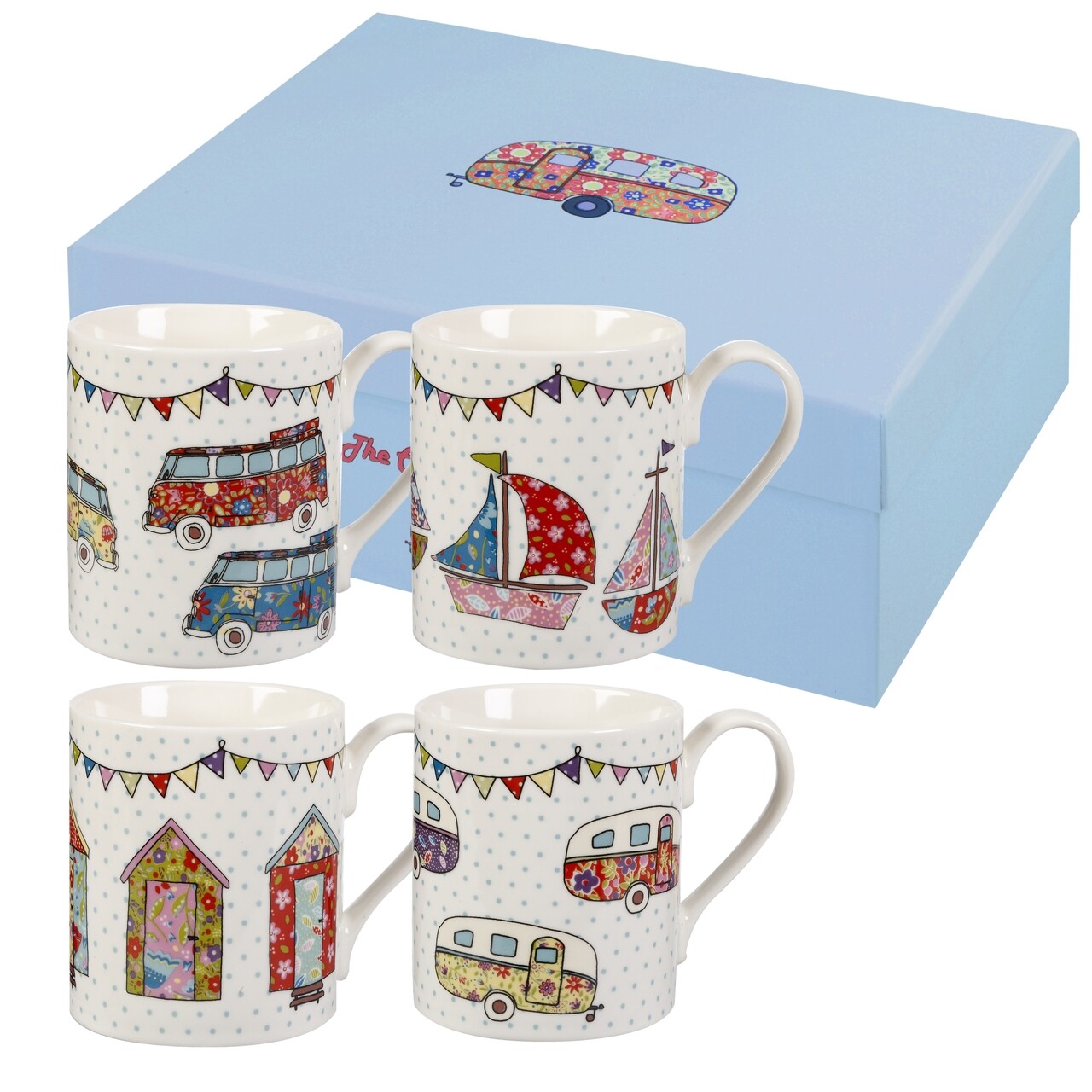 Set 4 Cani In Cutie Cadou, Caravan Festival, Churchill, Portelan Fine China, 250 Ml