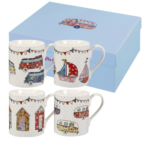 Set 4 cani in cutie cadou, Caravan Festival, Churchill, portelan Fine China, 250 ml