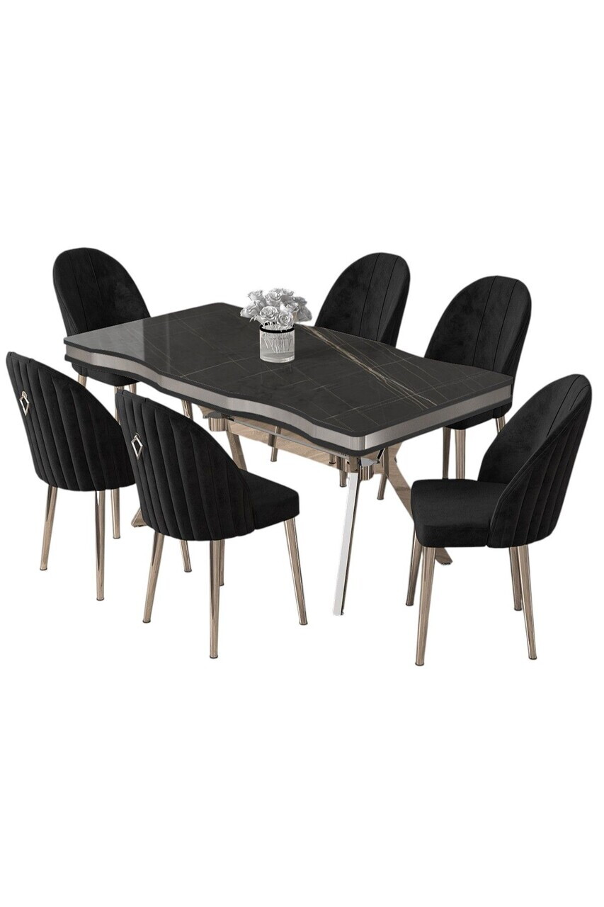 Set masa si scaune (7 piese), Hanah Home, Pem, Sonata / Crom / Negru — imaginea 2