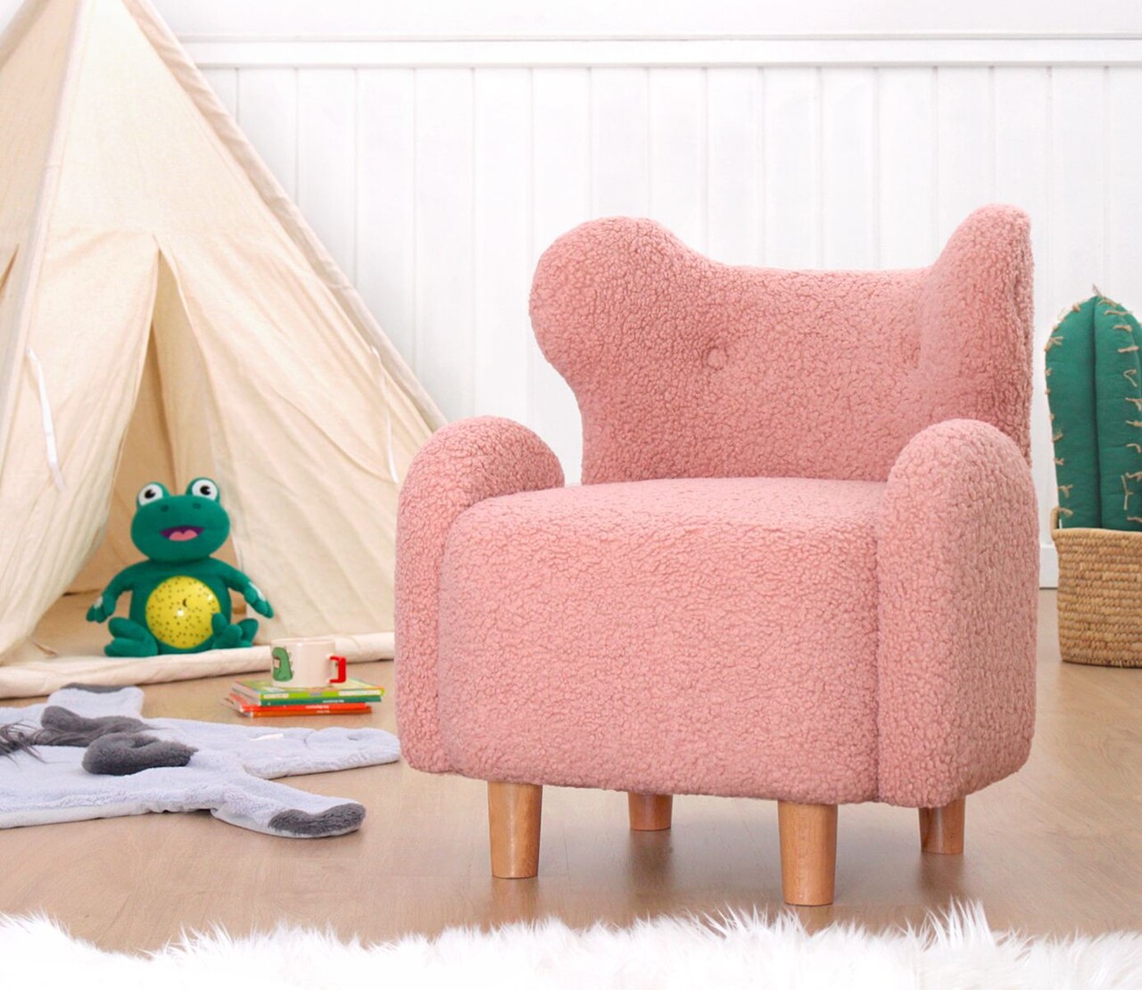 Fotoliu pentru copii, Fluffe, 209FLF1432, Blana artificiala, Roz
