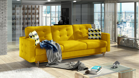Canapea extensibila 3 locuri ELTAP, Ask17, Asgard, 233x92x93 cm, lemn/poliester, galben