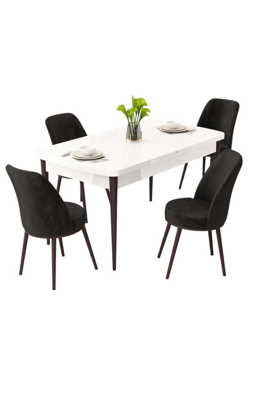 Set masa extensibila si scaune (5 piese), Hanah Home, Rax, Alb / Maro / Negru — imaginea 2