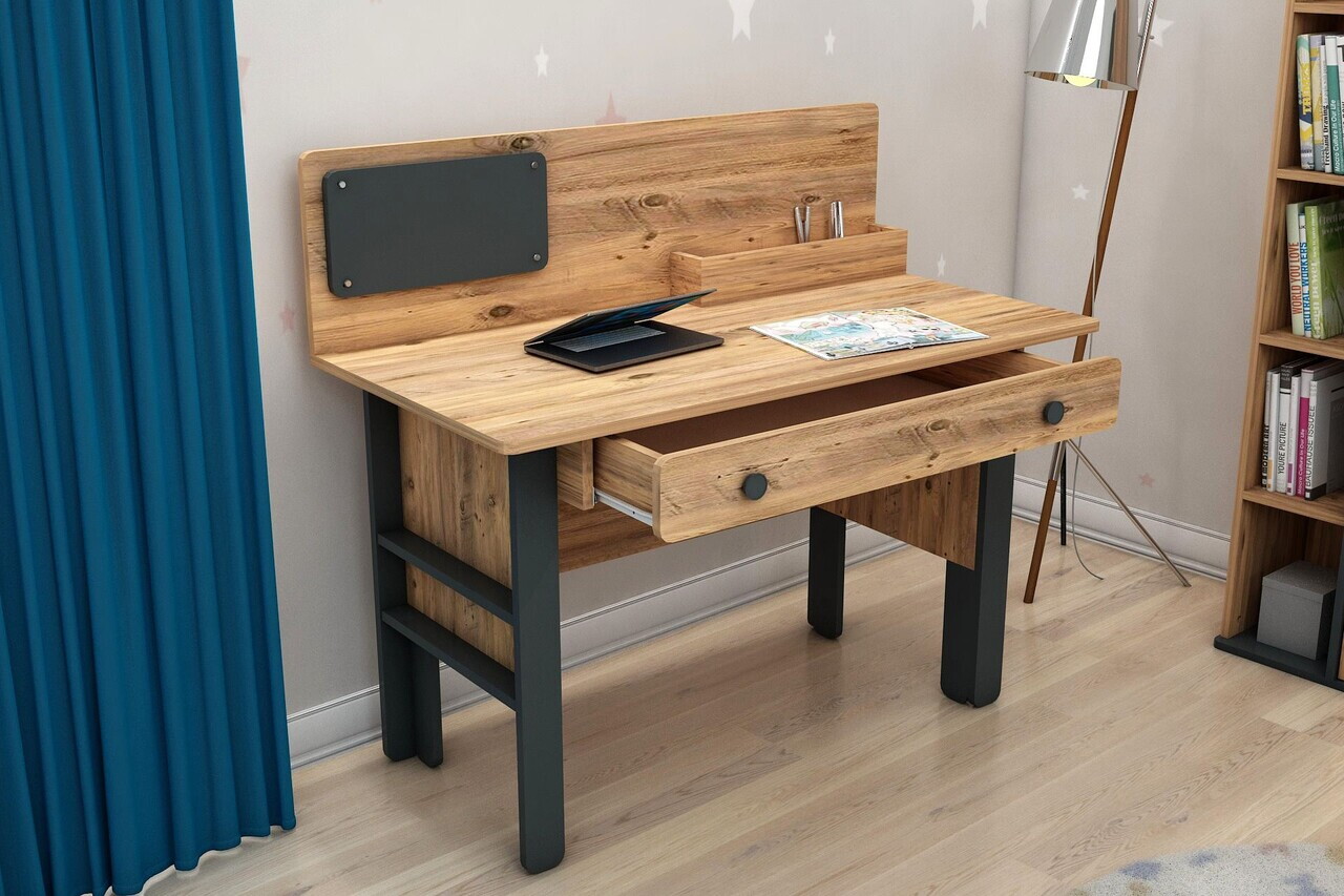 Birou, Hanah Home, Valerin, 120x72x60 cm, PAL, Pin Atlantic / Antracit — imaginea 6