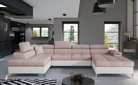 Coltar extensibil stanga 5 locuri ELTAP, Edr-20, Eduardo, 337x205x88 cm, lemn/poliester, roz deschis/alb