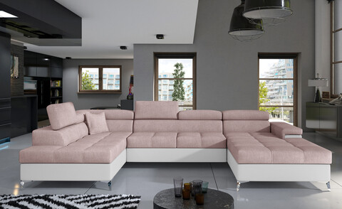 Coltar extensibil stanga 5 locuri ELTAP, Edr-20, Eduardo, 337x205x88 cm, lemn/poliester, roz deschis/alb