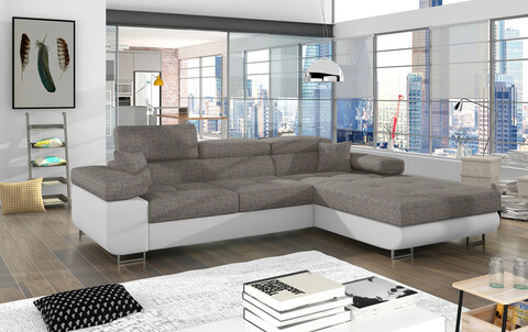 Coltar extensibil dreapta 4 locuri ELTAP, Armd-32, Armando, 289x203x85 cm, lemn/poliester, gri/alb