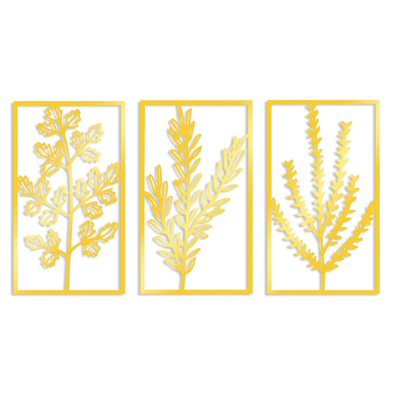 Decoratiune de perete, Golden Triple Flowers 4, 40 x 70 cm, 3 piese, Auriu — imaginea 4