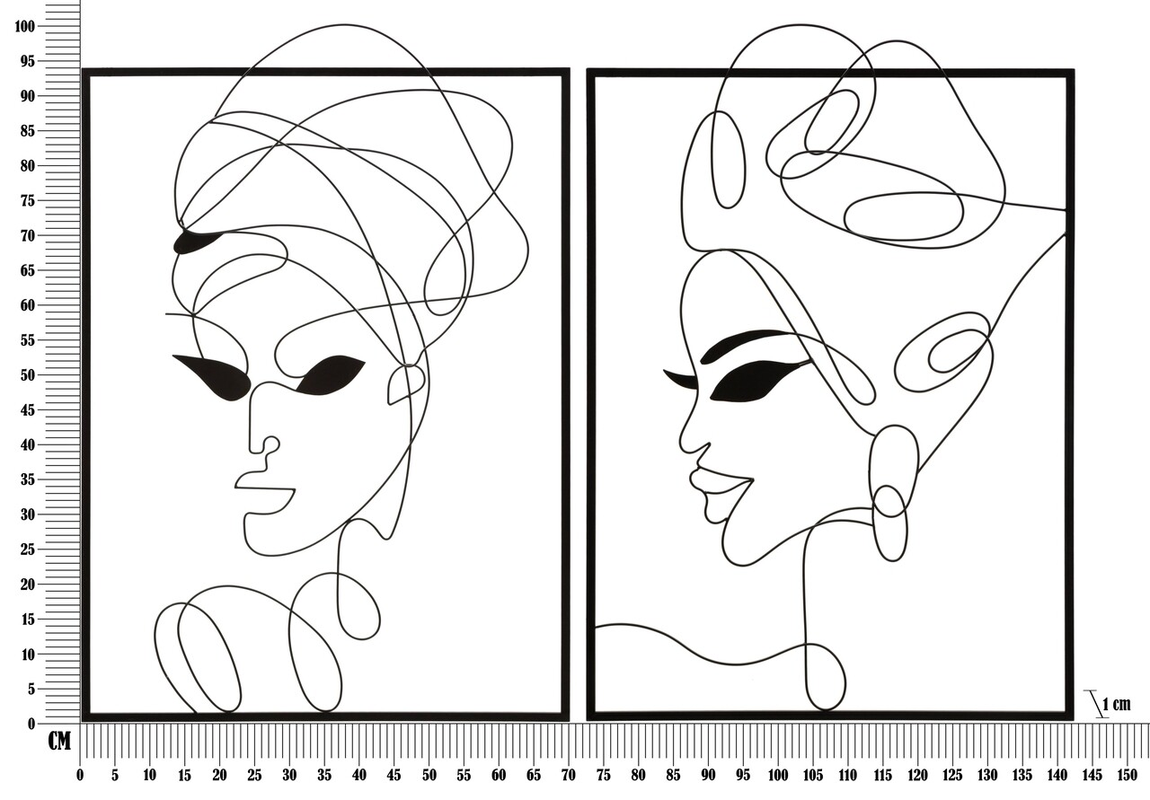 Set 2 tablouri 3D Tribal Woman Simply, Mauro Ferretti, 70x100 cm, fier, negru