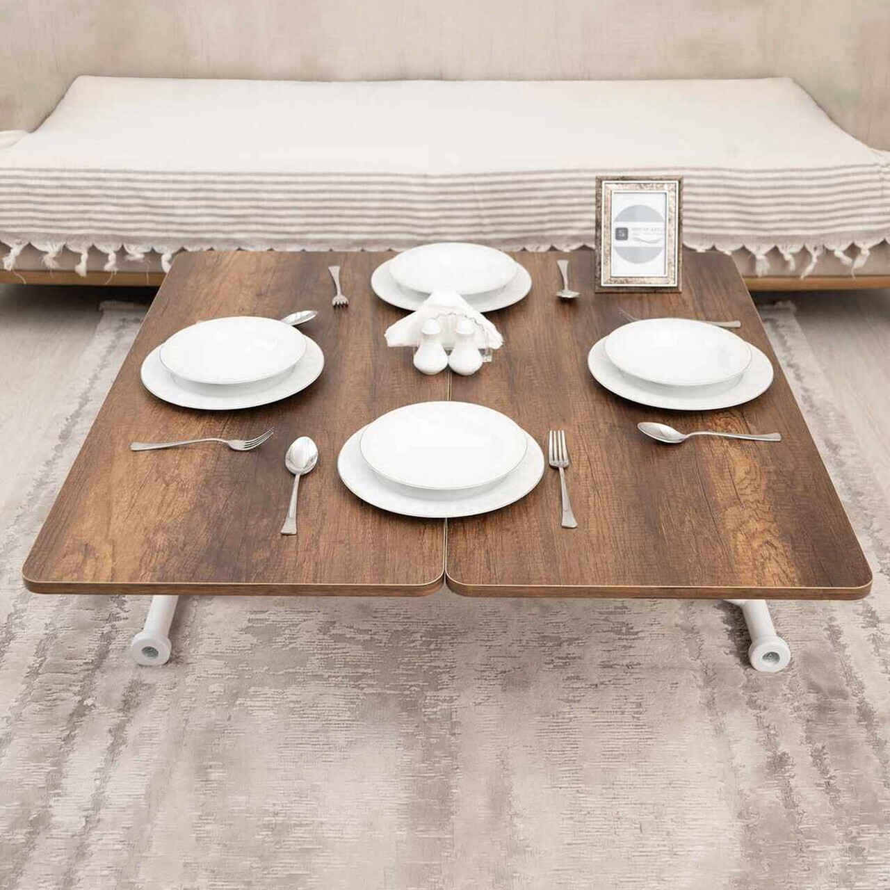 Masuta de cafea, Hanah Home, Mini Juppo, MDF, Nuc/Alb — imaginea 4