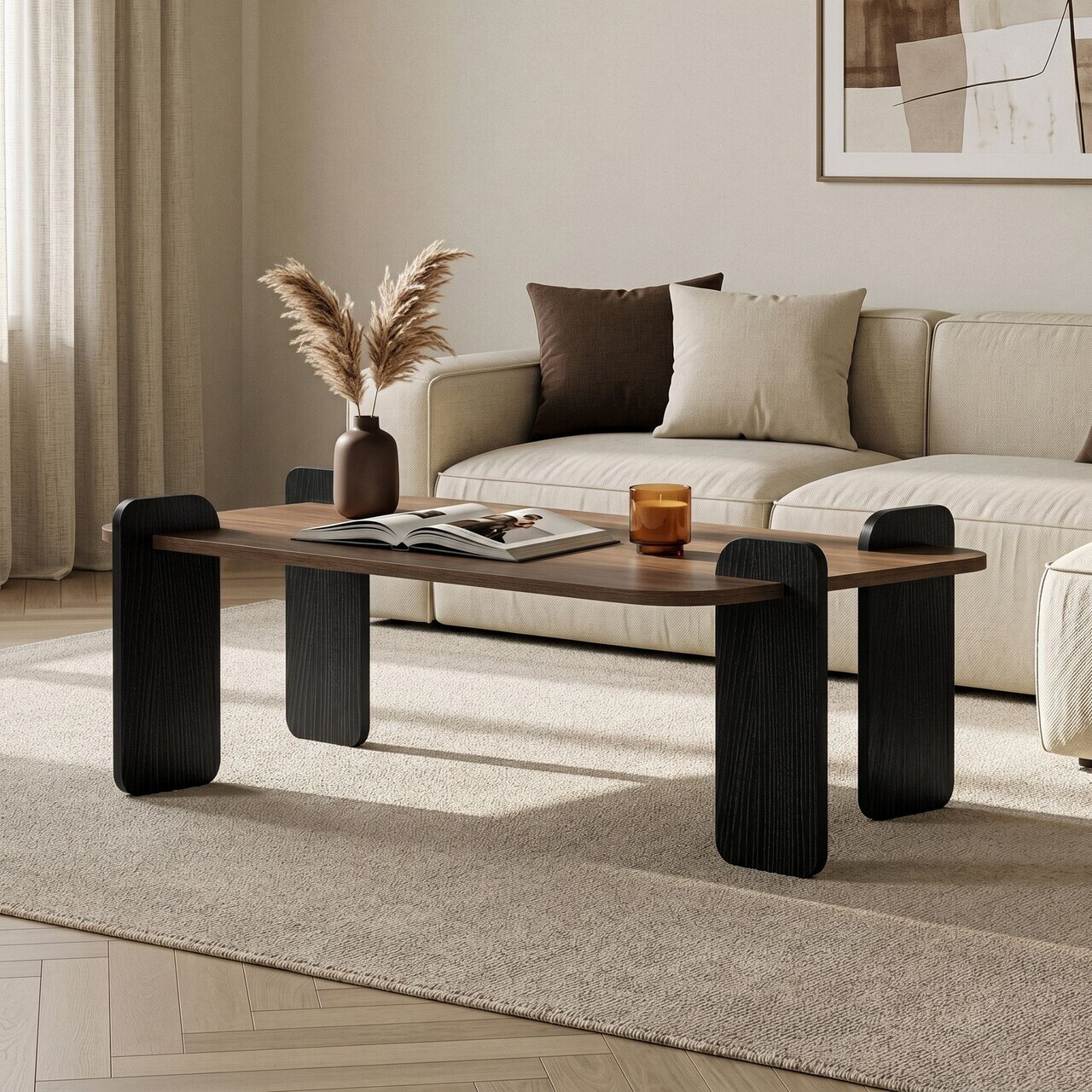 Masuta de cafea, Hanah Home, Renard, 120x35x60 cm, PAL, Nuc / Lemn negru — imaginea 2