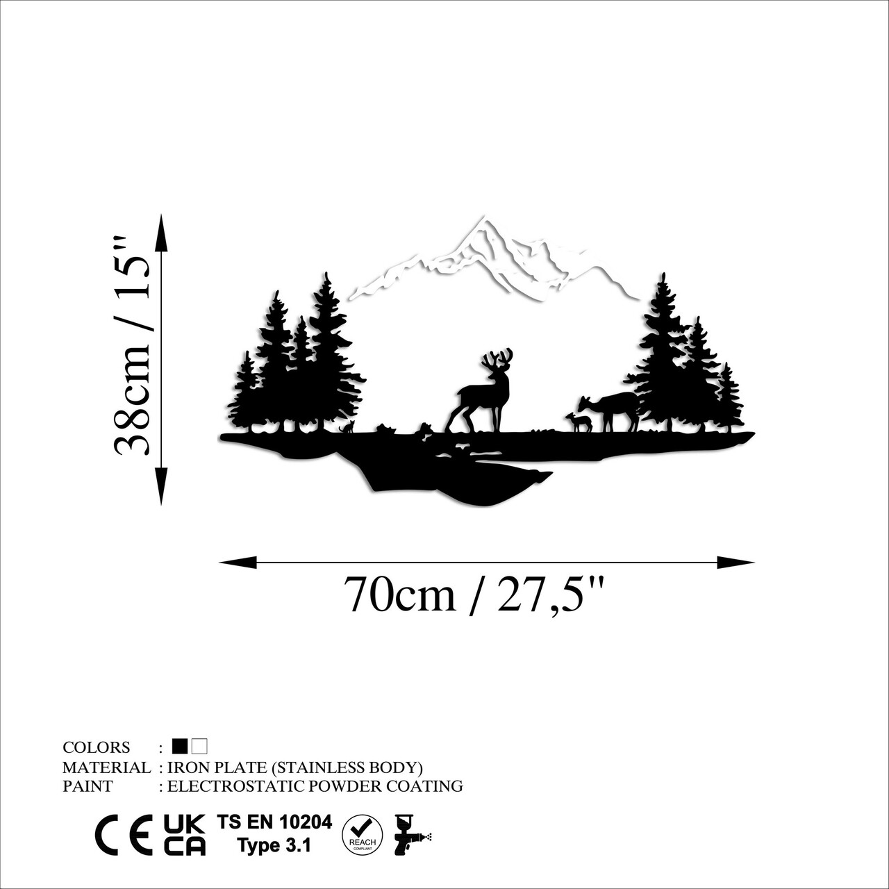 Decoratiune de perete, Deer And Landscape, Dimensiune: 38 x 11 cm (1 bucată), Alb/Negru - view 6