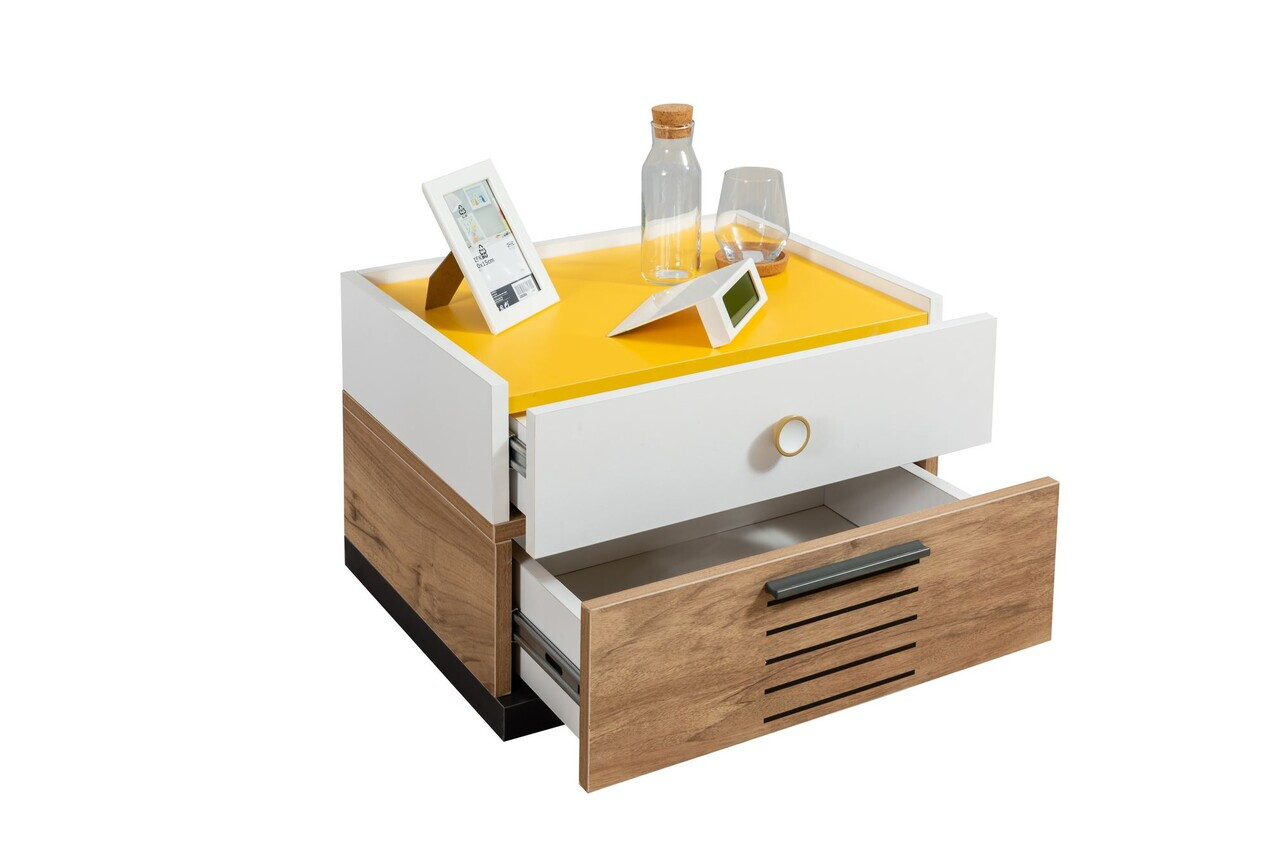 Noptiera, Hanah Home, Relax, 110x36x55 cm, PAL, Alb / Antracit / Galben / Maro - view 2