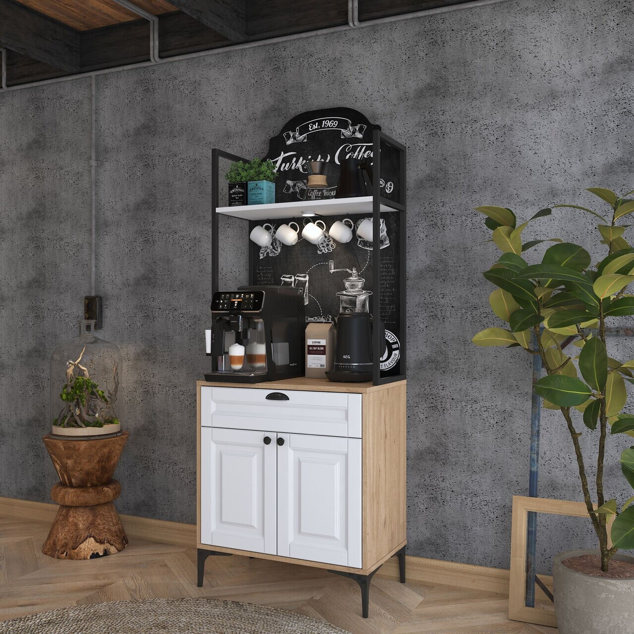 Dulap multifunctional, Hanah Home, JE158, 70x184.6x40 cm, PAL melaminat, Nuc/Alb