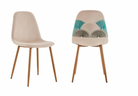 Set 2 scaune Dining Jaquard, Heinner, 48x46x87 cm, metal/catifea, bej