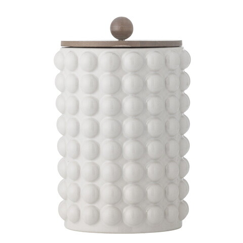 Recipient cu capac, Bloomingville, Madge, 17x27 cm, 2.55 L, ceramica/lemn de salcam, alb