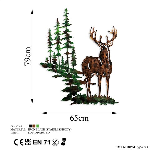 Decoratiune de perete, Deer 2, Metal, Dimensiune: 65 x 79 cm, Multicolor