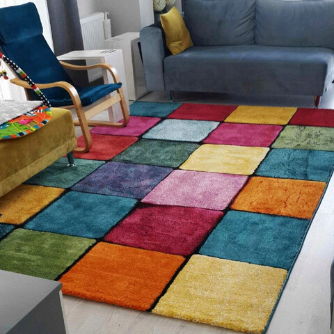 Covor, renkli kare, 140x200 cm, polipropilena, multicolor