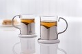 Set 2 cani pentru cafea, Sabichi, 200 ml, sticla/inox, argintiu/transparent