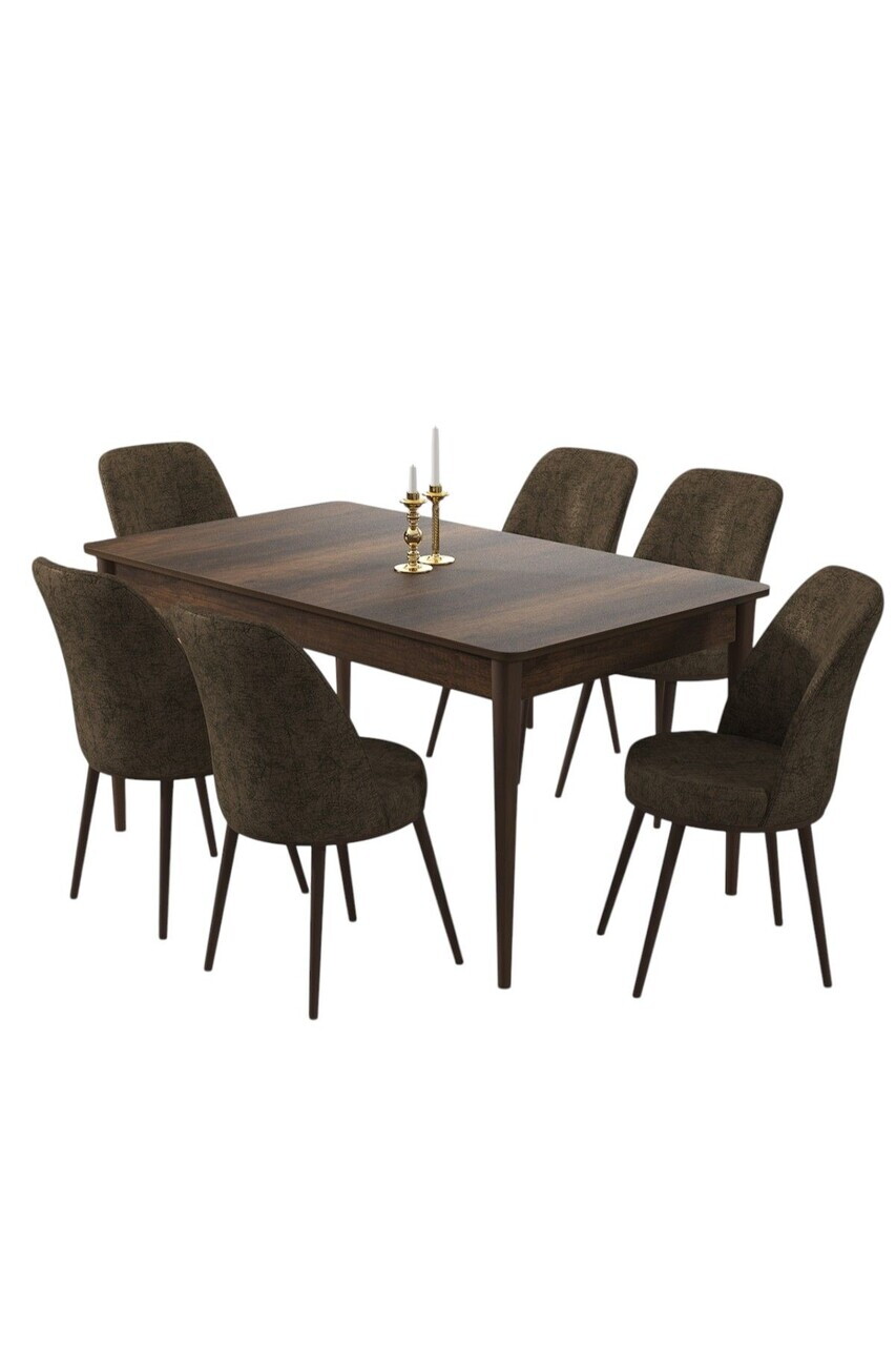 Set masa si scaune (7 piese), Hanah Home, Pir, Model baroc din lemn / Maro — imaginea 2