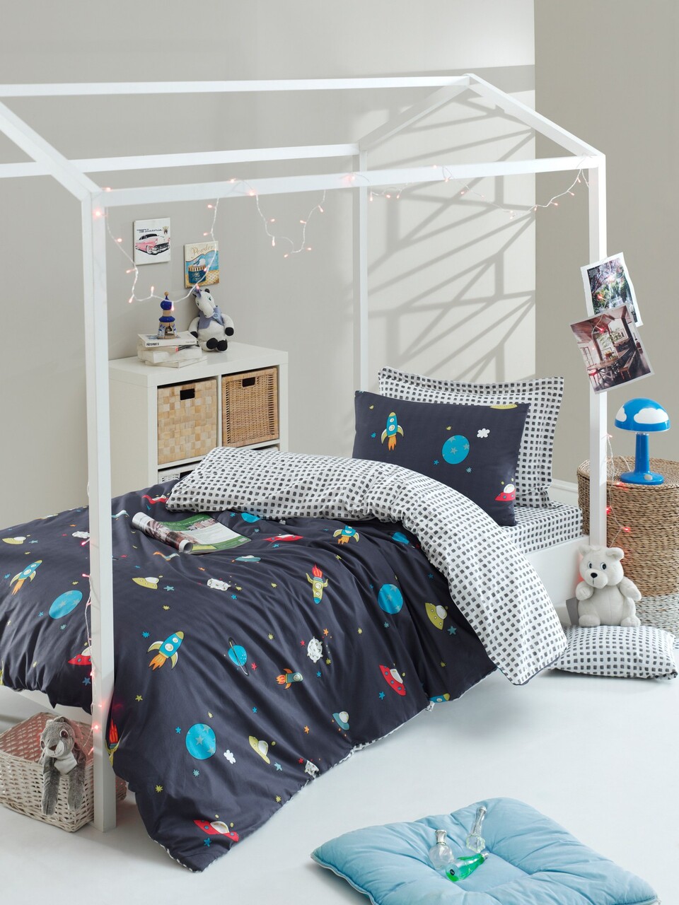 Lenjerie de pat pentru o persoana, Uzay - Dark Blue, Eponj Home, 65% bumbac/35% poliester