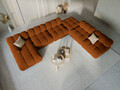 Coltar panoramic modular dreapta 7 locuri, Bellis-51, Micadoni Home, 376x282x70 cm, catifea, teracota