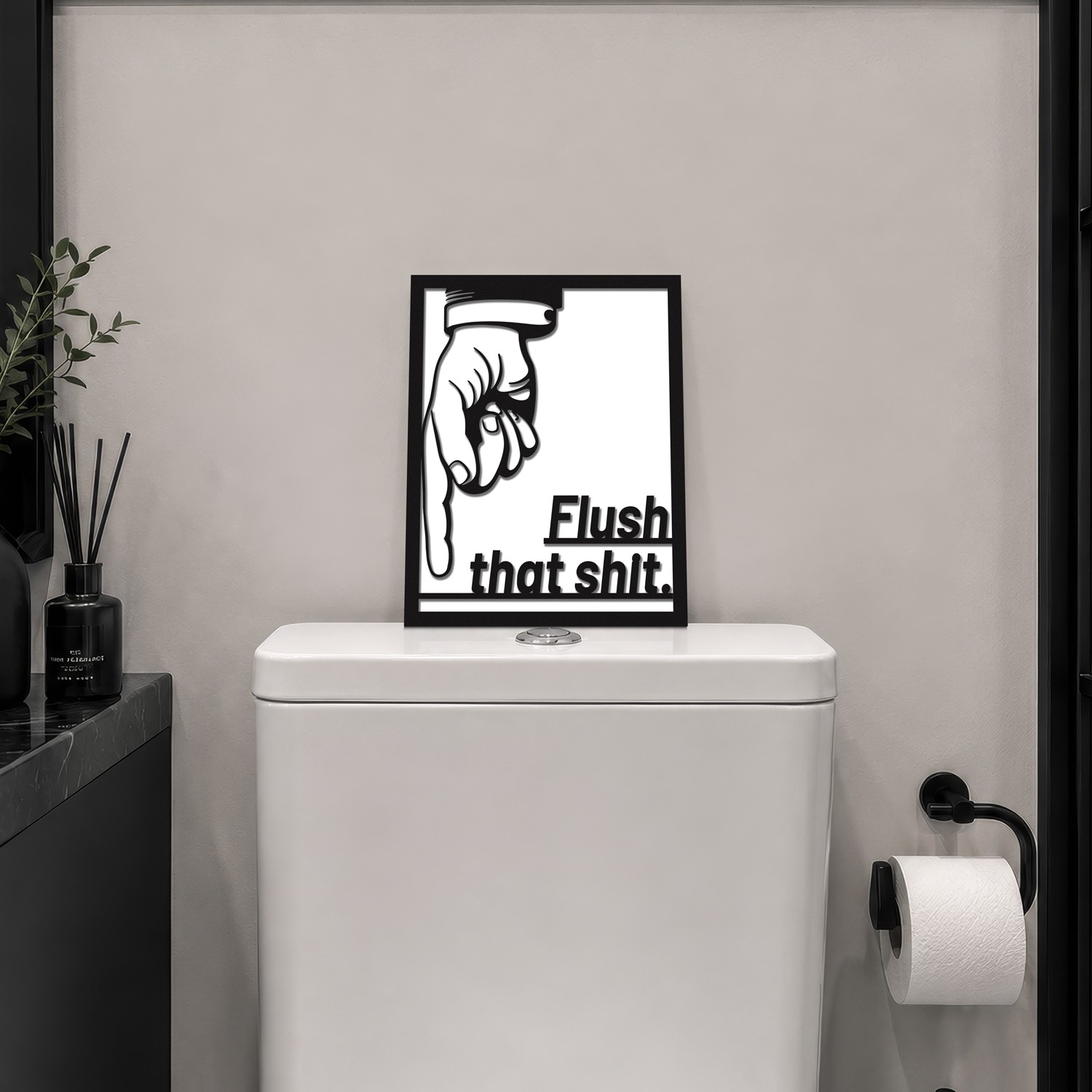 Tablou decorativ, Just Flush It, Dimensiune: 20 x 25 cm, Alb/Negru
