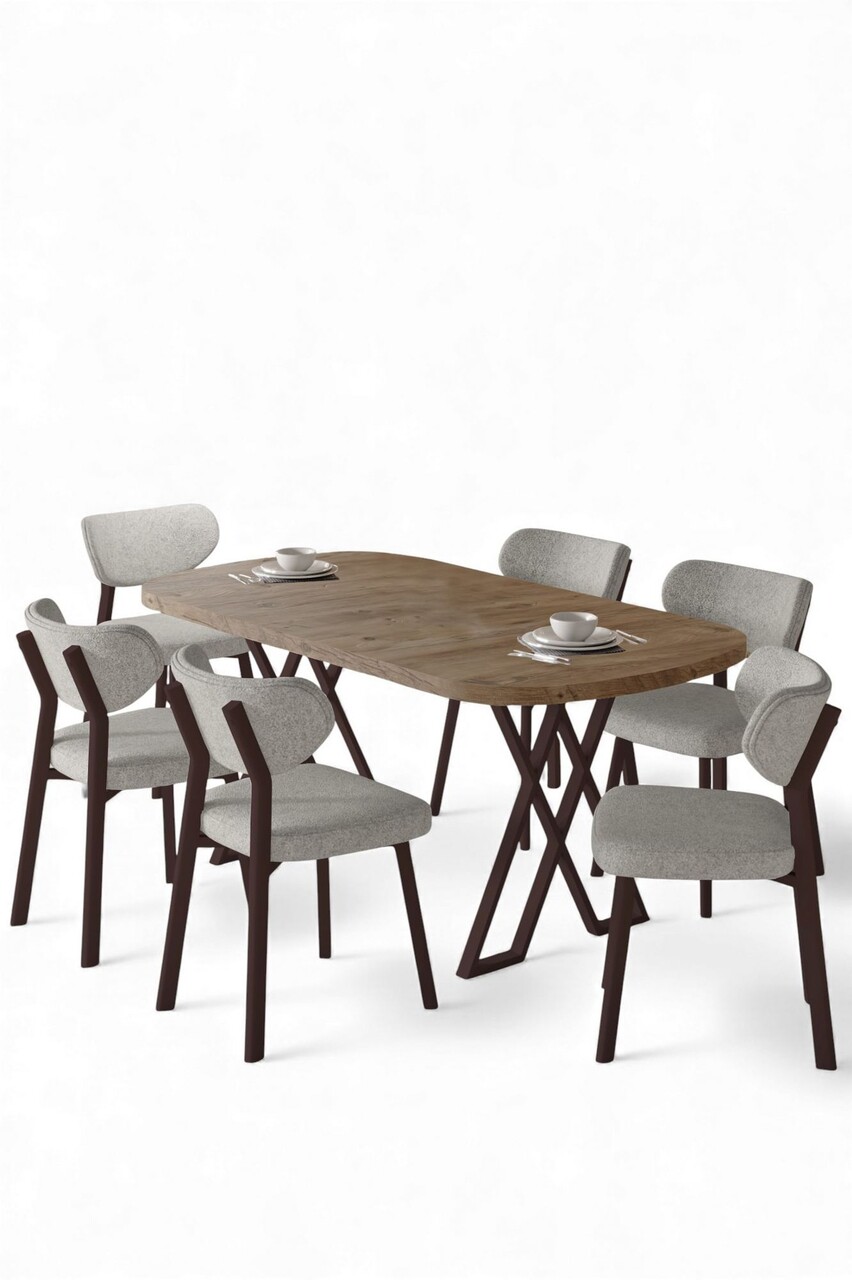 Set masă și scaune (7 piese), Hanah Home, Axton, Pin Atlantic / Gri - view 2