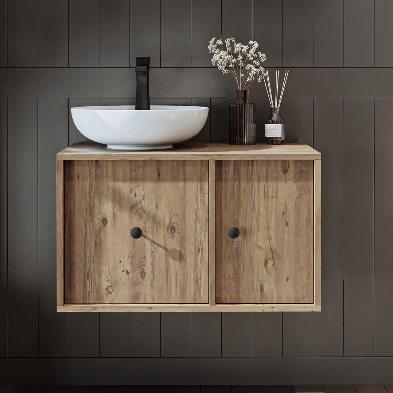 Dulap de baie cu chiuvetă, Hanah Home, 2540, MDF, Maro