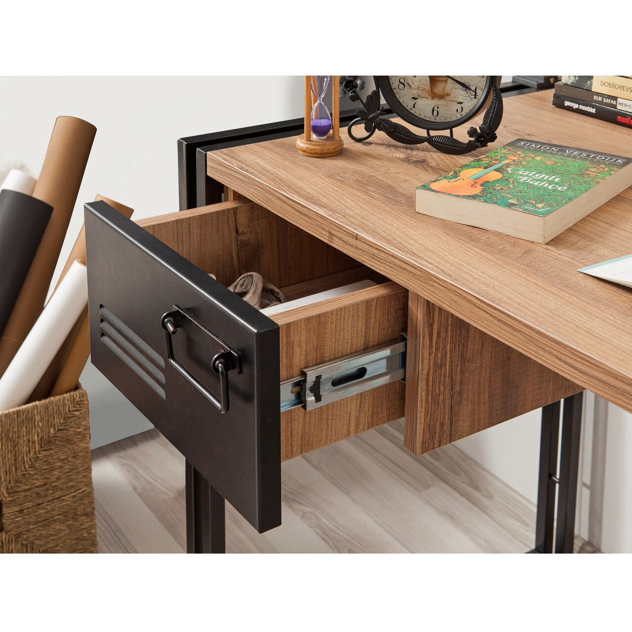 Set de mobilier pentru camera de studiu, Hanah Home, COSMO-TKM.10, Pin Atlantic / Negru — imaginea 3